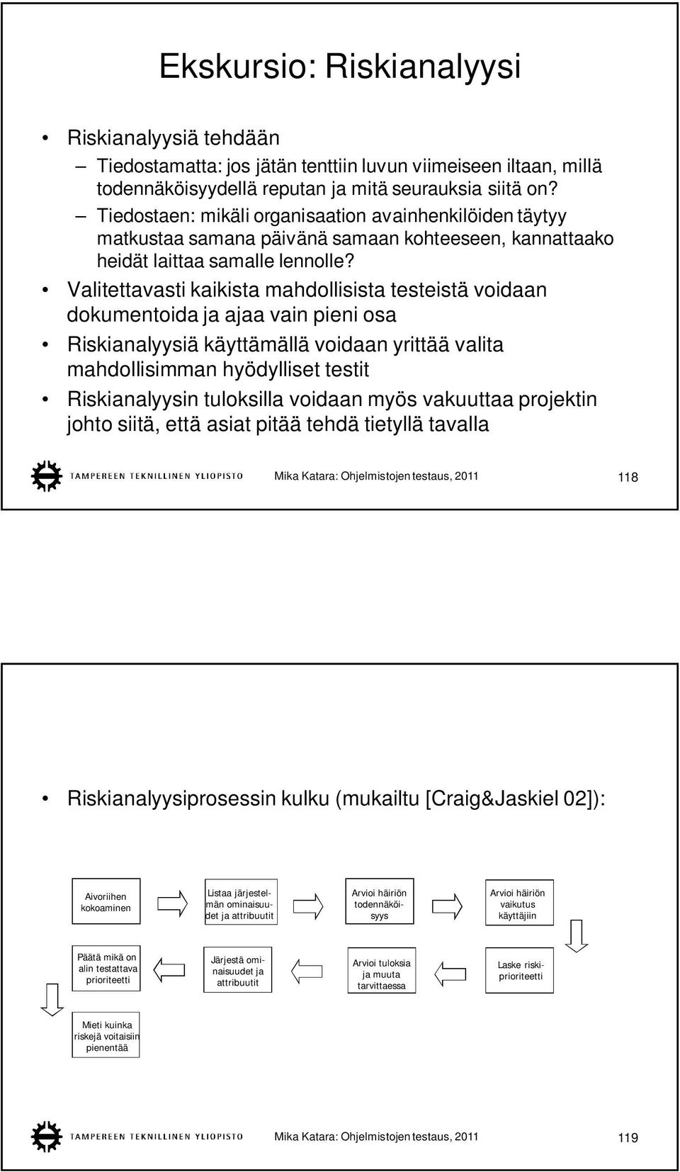 Valitettavasti kaikista mahdollisista testeistä voidaan dokumentoida ja ajaa vain pieni osa Riskianalyysiä käyttämällä voidaan yrittää valita mahdollisimman hyödylliset testit Riskianalyysin