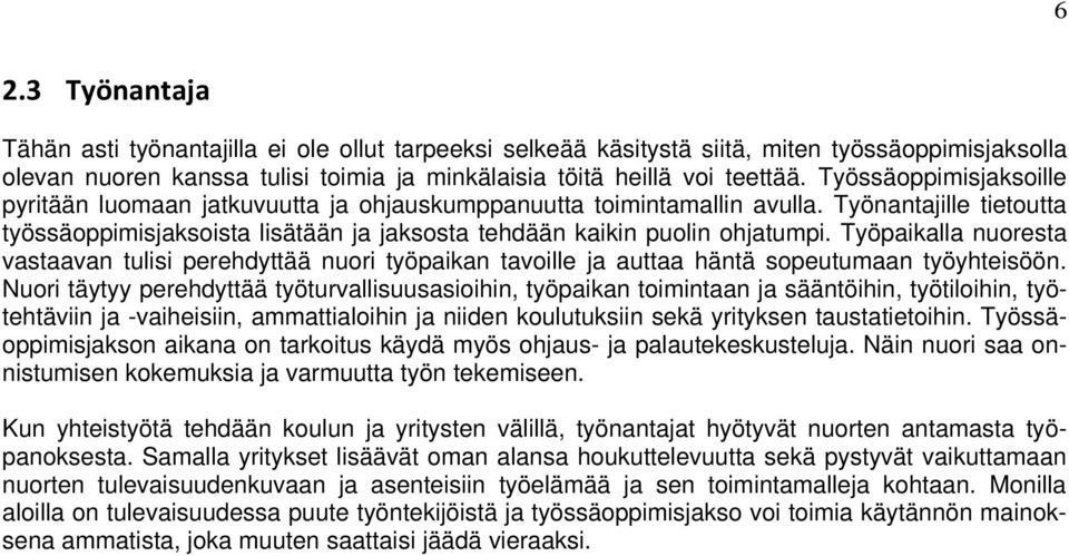 Työpaikalla nuoresta vastaavan tulisi perehdyttää nuori työpaikan tavoille ja auttaa häntä sopeutumaan työyhteisöön.