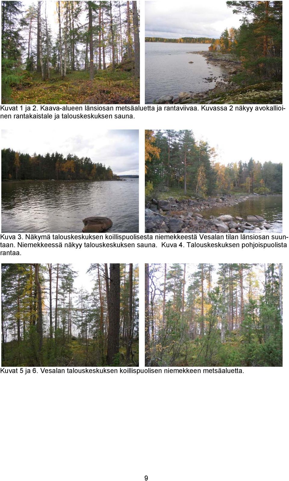 Näkymä talouskeskuksen koillispuolisesta niemekkeestä Vesalan tilan länsiosan suuntaan.