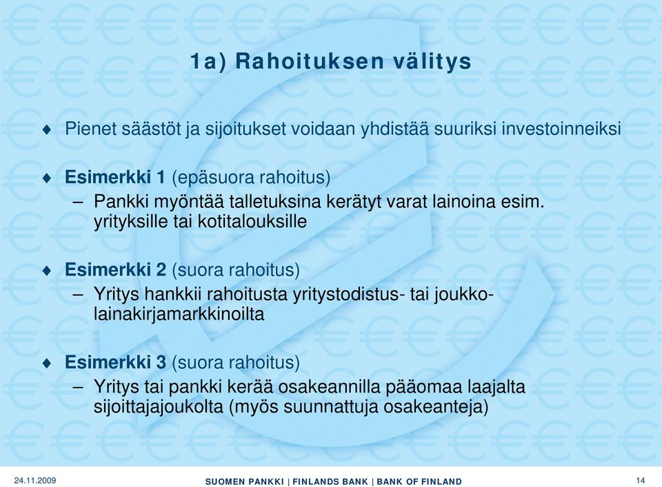 yrityksille tai kotitalouksille Esimerkki 2 (suora rahoitus) Yritys hankkii rahoitusta yritystodistus- tai