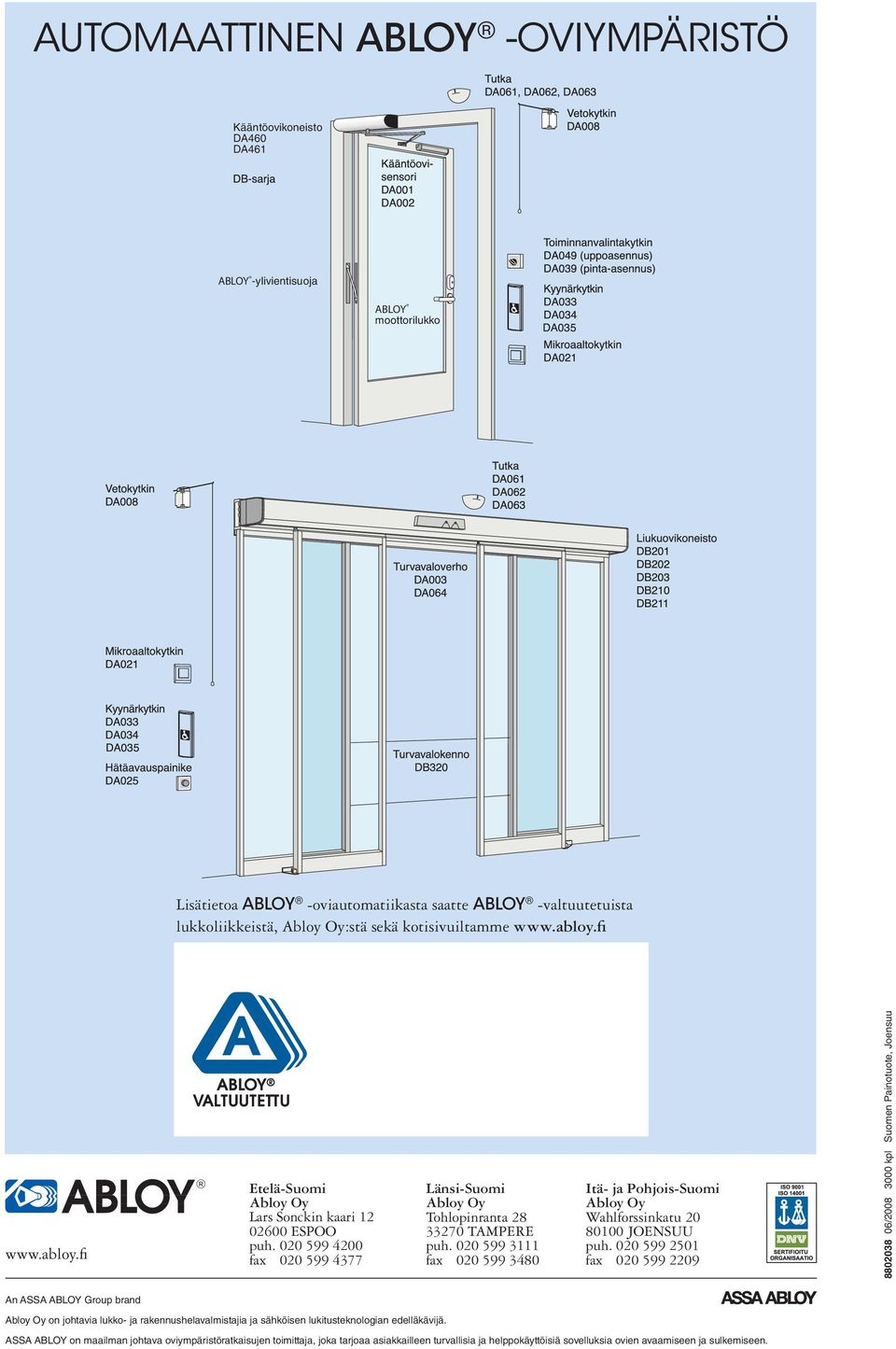 020 599 3111 fax 020 599 3480 Itä- ja Pohjois-Suomi Abloy Oy Wahlforssinkatu 20 80100 JOENSUU puh.