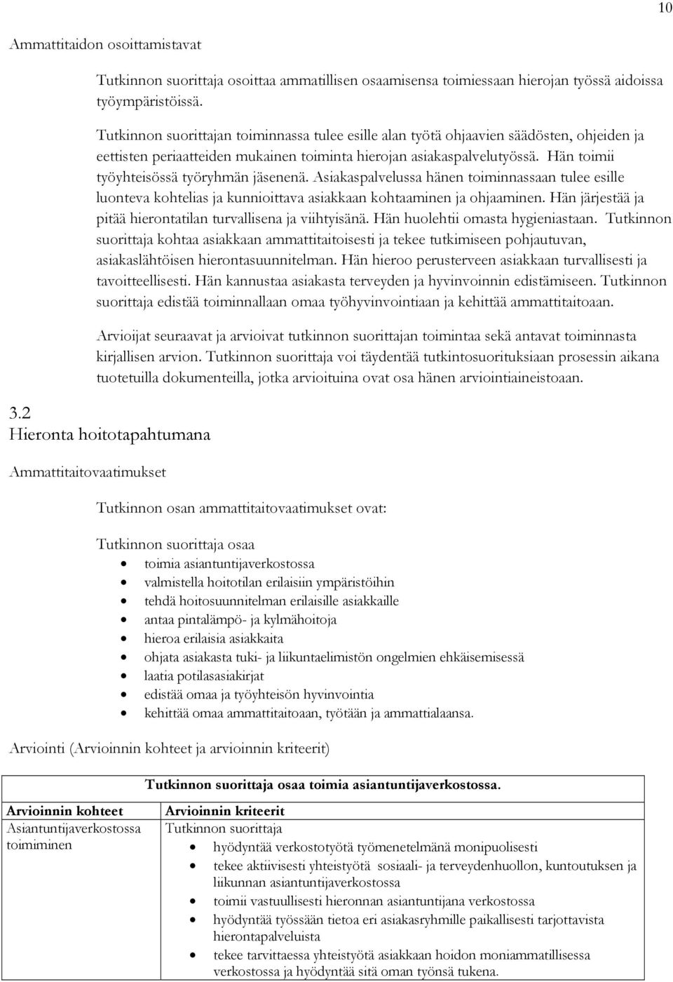 Asiakaspalvelussa hänen toiminnassaan tulee esille luonteva kohtelias ja kunnioittava asiakkaan kohtaaminen ja ohjaaminen. Hän järjestää ja pitää hierontatilan turvallisena ja viihtyisänä.