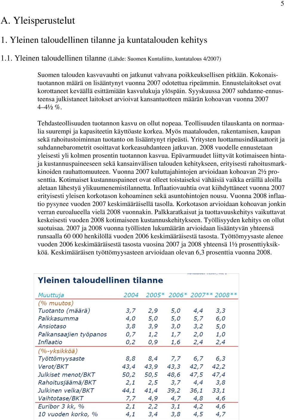 Syyskuussa 2007 suhdanne-ennusteensa julkistaneet laitokset arvioivat kansantuotteen määrän kohoavan vuonna 2007 4 4½ %. Tehdasteollisuuden tuotannon kasvu on ollut nopeaa.