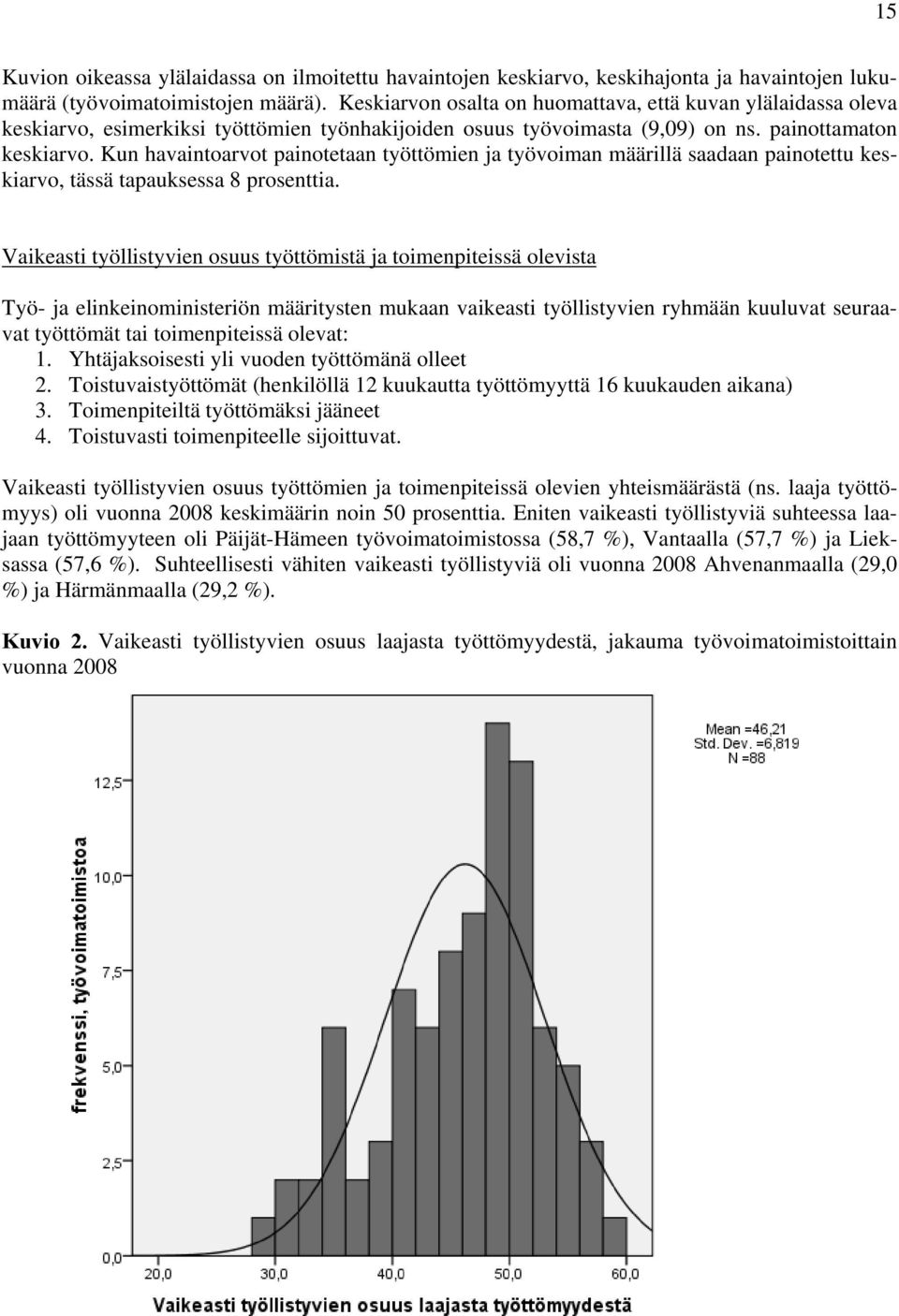 Kun havaintoarvot painotetaan työttömien ja työvoiman määrillä saadaan painotettu keskiarvo, tässä tapauksessa 8 prosenttia.