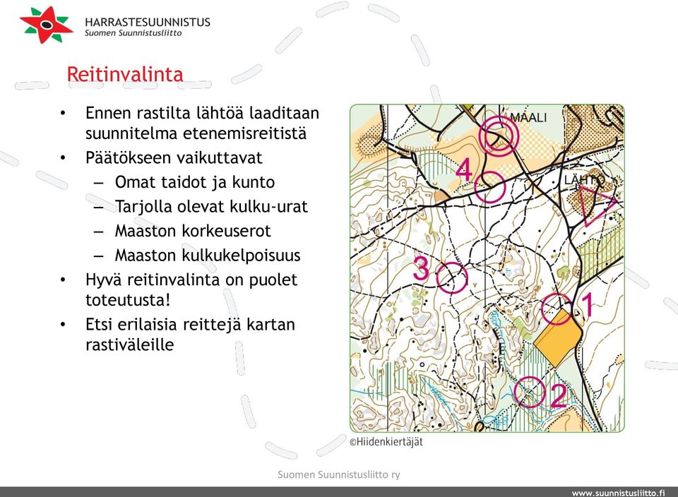 Tarjolla olevat kulku-urat Maaston korkeuserot Maaston