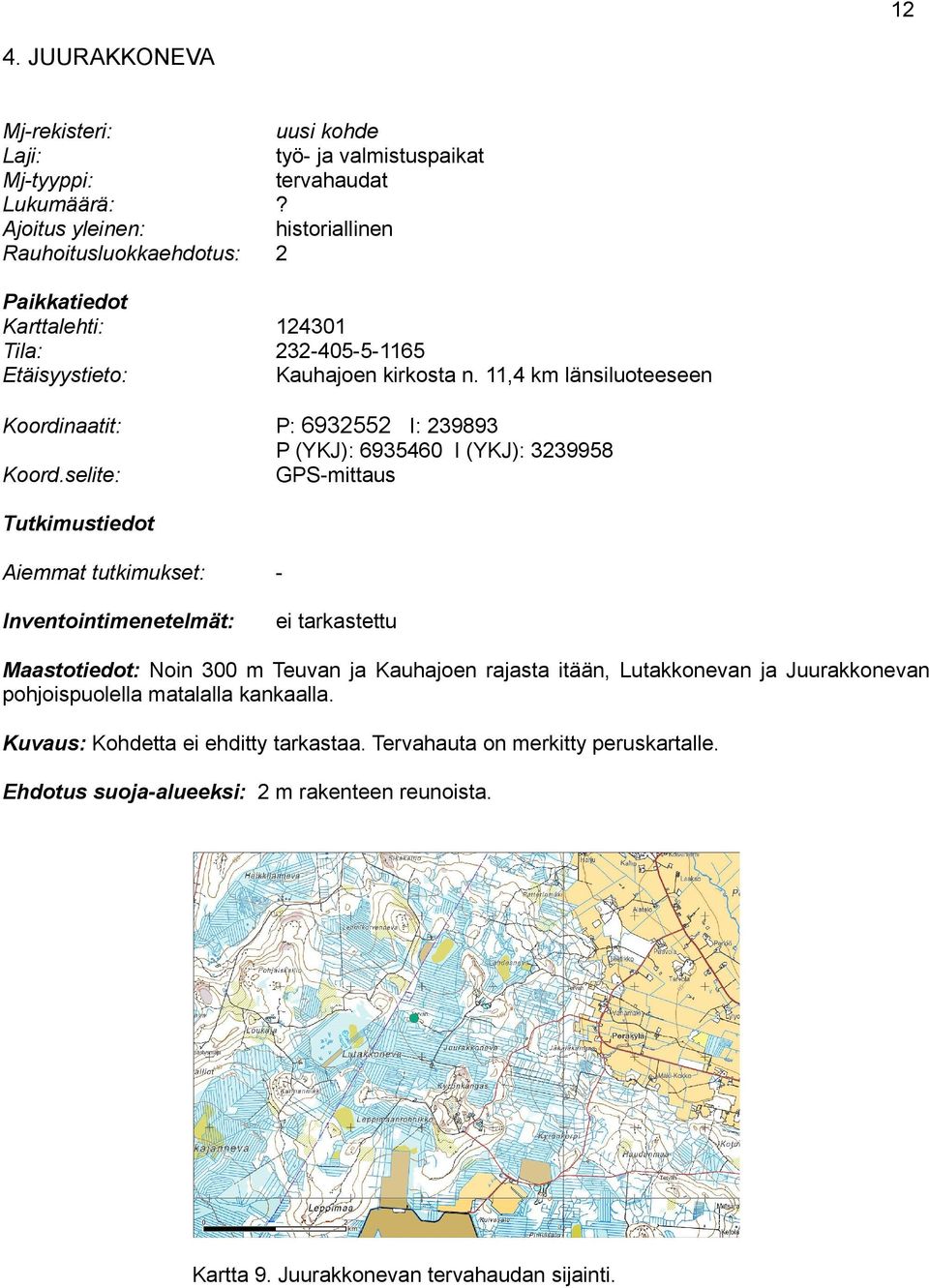 11,4 km länsiluoteeseen P: 6932552 I: 239893 P (YKJ): 6935460 I (YKJ): 3239958 GPS-mittaus Koordinaatit: Koord.