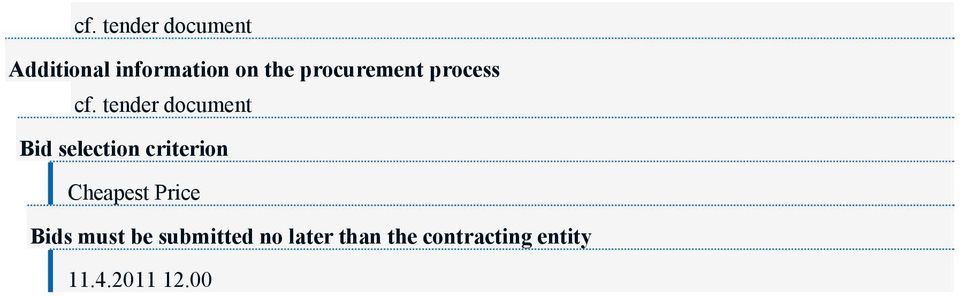 tender document Bid selection criterion Cheapest