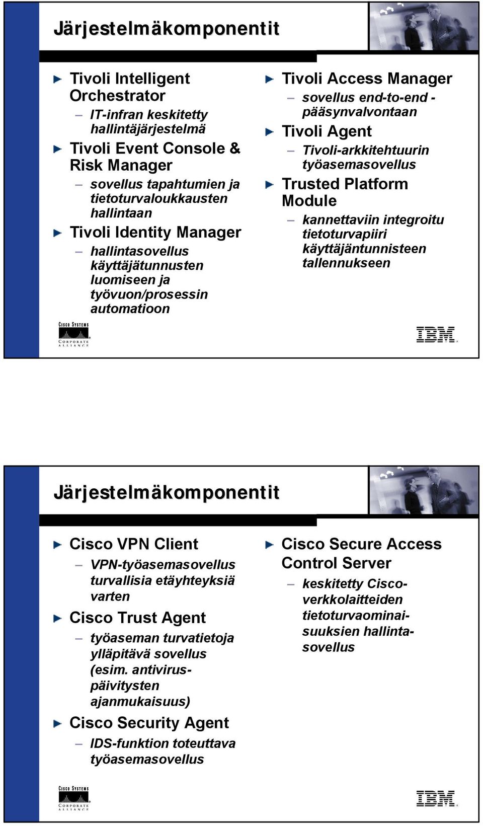 työasemasovellus Trusted Platform Module kannettaviin integroitu tietoturvapiiri käyttäjäntunnisteen tallennukseen Järjestelmäkomponentit VPN Client VPN-työasemasovellus turvallisia etäyhteyksiä