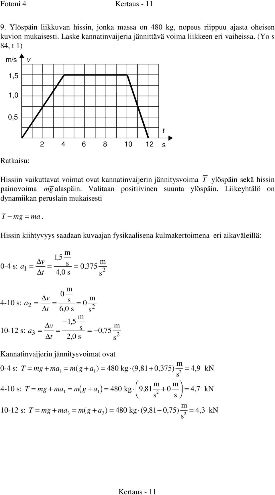 Liikeyhtälö on dynaiikan perulain ukaieti T g = a.