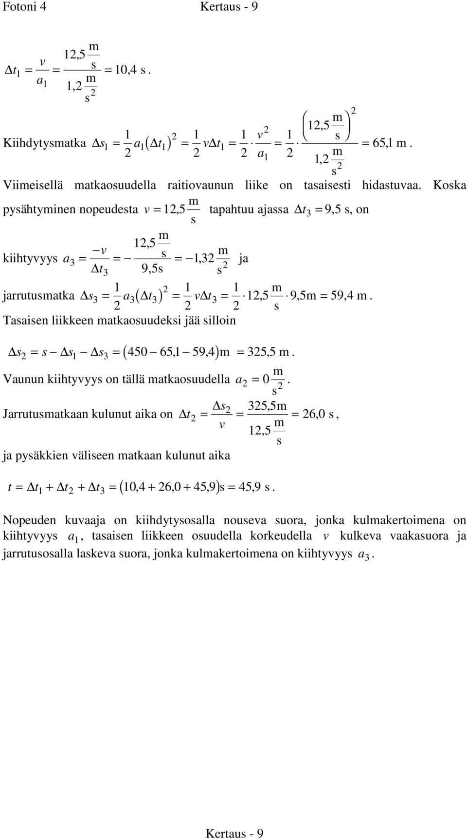 Taaien liikkeen atkaouudeki jää illoin = 1 3 = b450 65, 1 59, 4g = 35, 5. Vaunun kiihtyvyy on tällä atkaouudella a = 0.