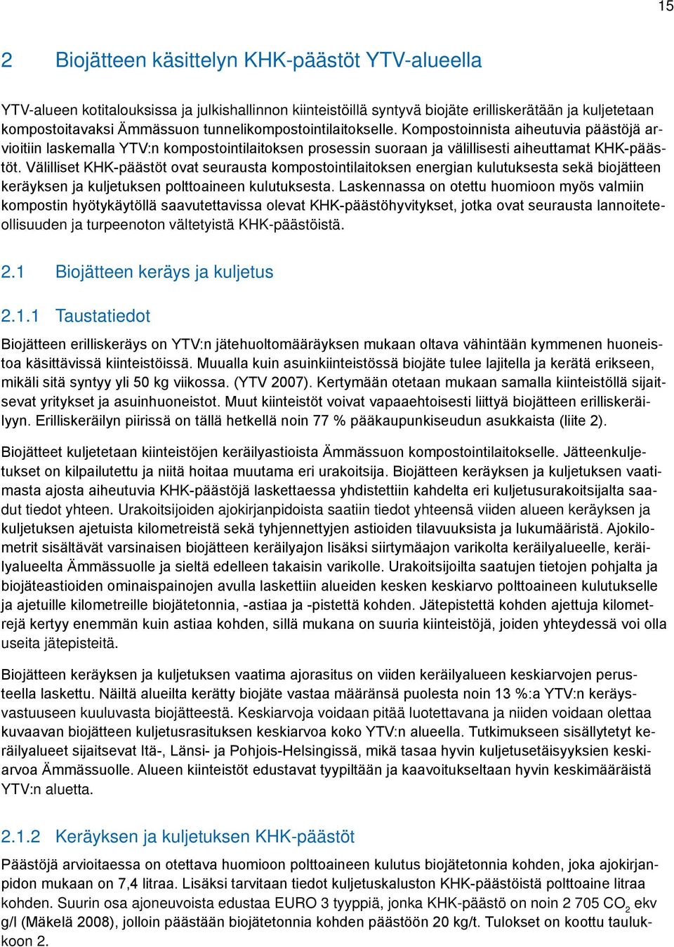 Välilliset KHK-päästöt ovat seurausta kompostointilaitoksen energian kulutuksesta sekä biojätteen keräyksen ja kuljetuksen polttoaineen kulutuksesta.