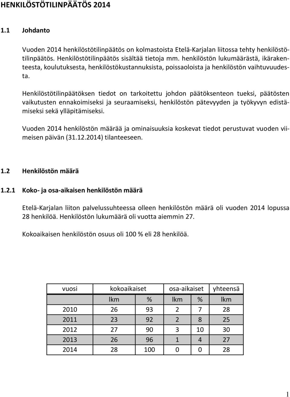 Henkilöstötilinpäätöksen tiedot on tarkoitettu johdon päätöksenteon tueksi, päätösten vaikutusten ennakoimiseksi ja seuraamiseksi, henkilöstön pätevyyden ja työkyvyn edistämiseksi sekä