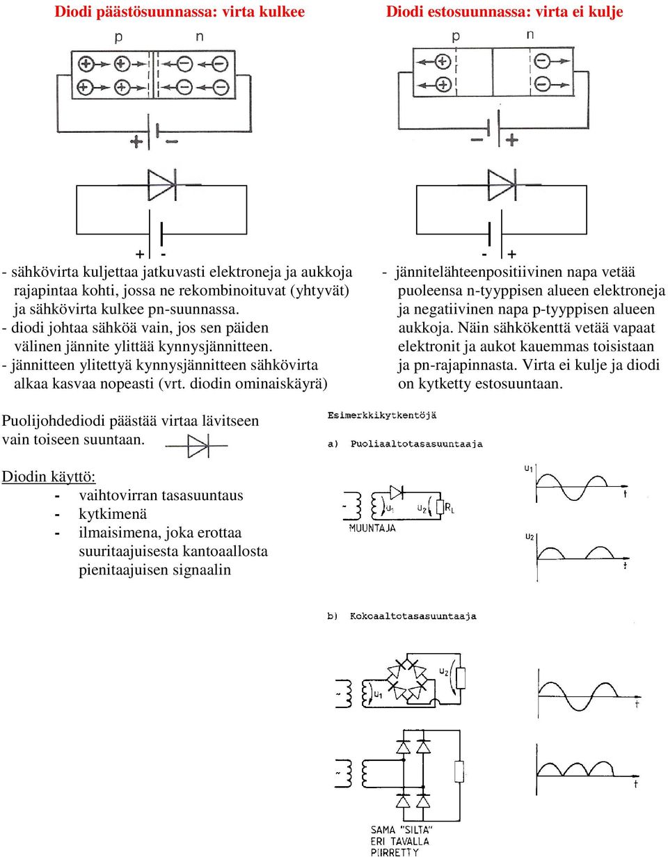 Näi sähkökettä vetää vapaat välie jäite ylittää kyysjäittee. elektroit ja aukot kauemmas toisistaa - jäittee ylitettyä kyysjäittee sähkövirta ja p-rajapiasta.