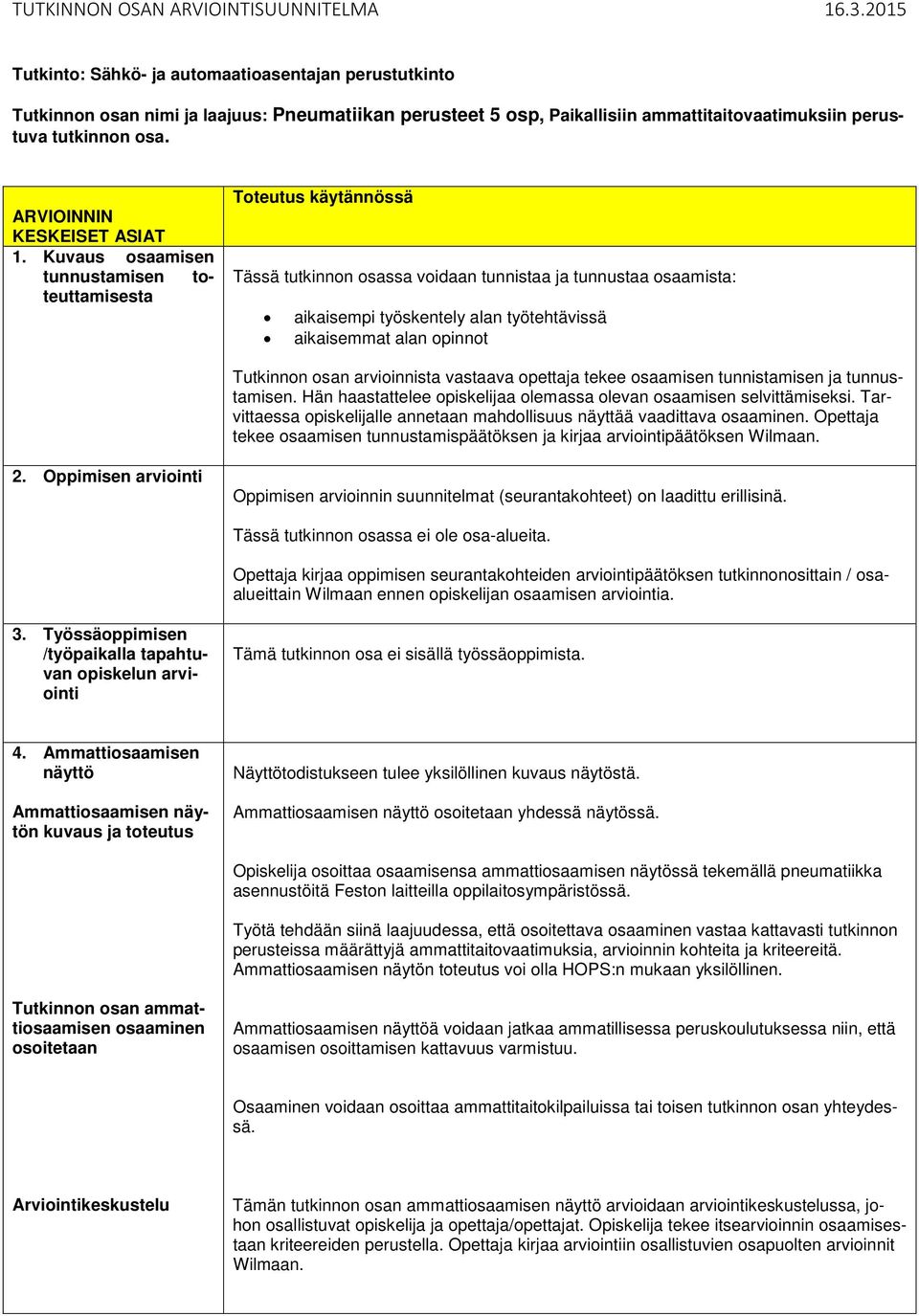 ARVIOINNIN KESKEISET ASIAT 1.