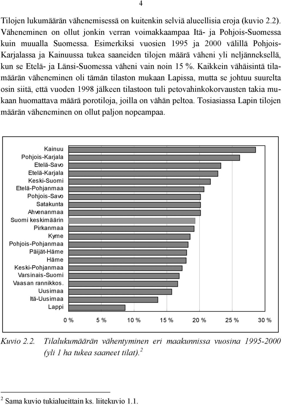 Kaikkein vähäisintä tilamäärän väheneminen oli tämän tilaston mukaan Lapissa, mutta se johtuu suurelta osin siitä, että vuoden 1998 jälkeen tilastoon tuli petovahinkokorvausten takia mukaan