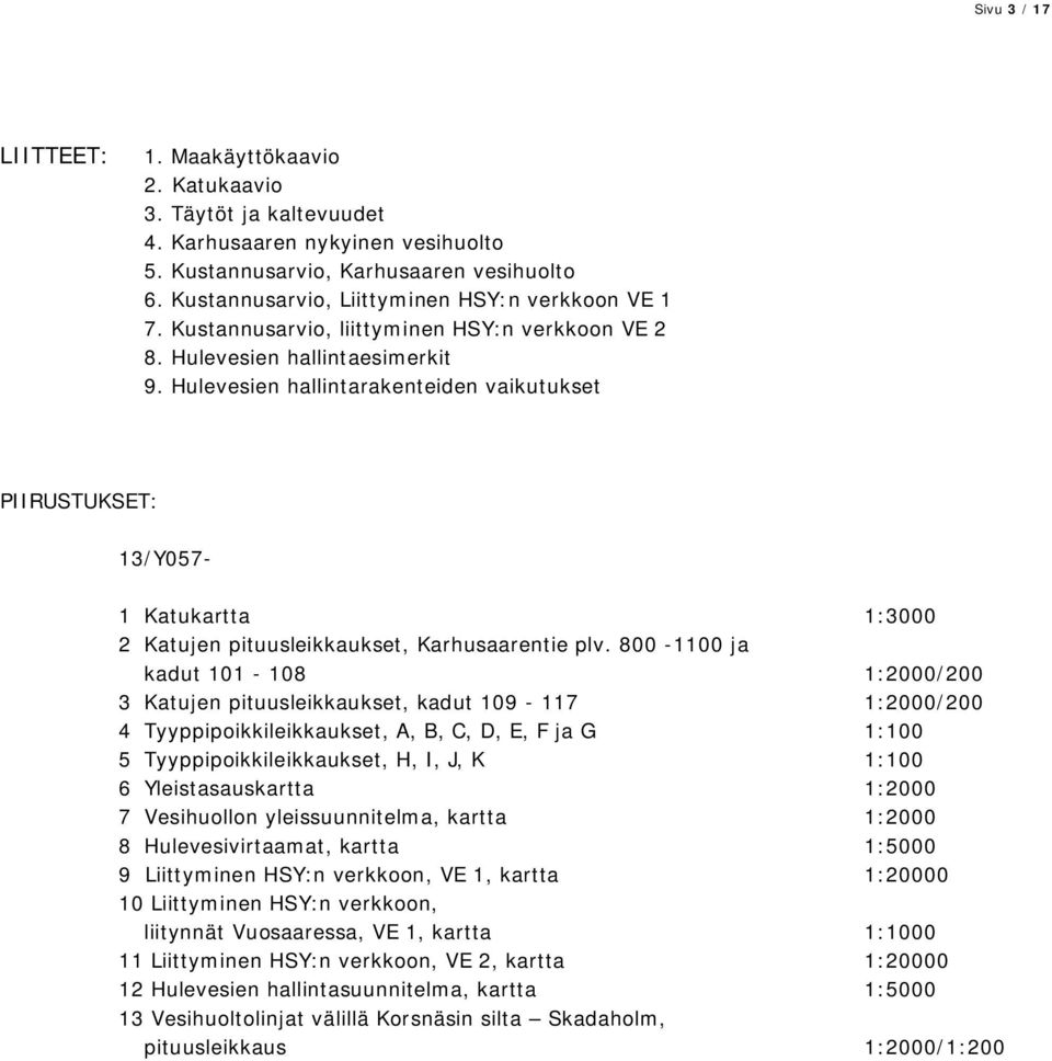 Hulevesien hallintarakenteiden vaikutukset PRUSTUKSET: 13/Y057-1 Katukartta 1:3000 2 Katujen pituusleikkaukset, Karhusaarentie plv.