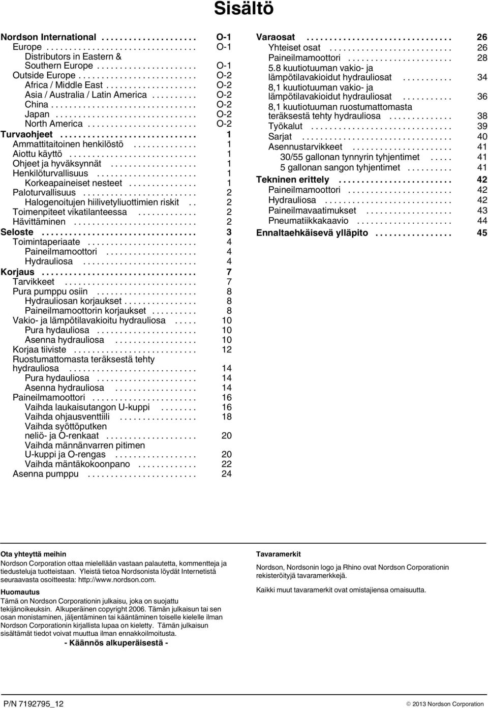 .. 2 Halogenoitujen hiilivetyliuottimien riskit.. 2 Toimenpiteet vikatilanteessa... 2 Hävittäminen... 2 Seloste... 3 Toimintaperiaate... 4 Paineilmamoottori... 4 Hydrauliosa... 4 Korjaus.