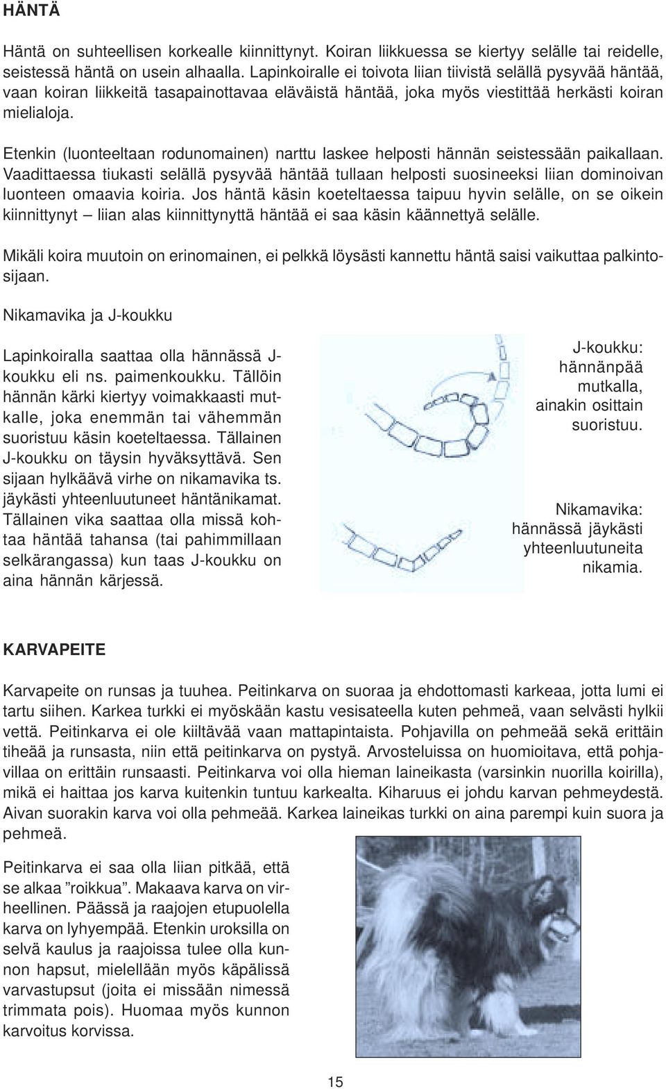 Etenkin (luonteeltaan rodunomainen) narttu laskee helposti hännän seistessään paikallaan.