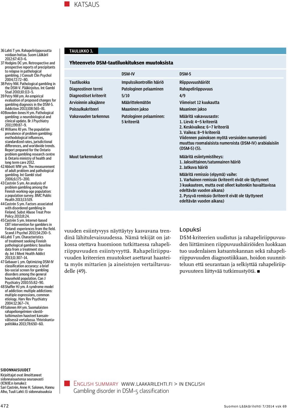 An empirical evaluation of proposed changes for gambling diagnosis in the DSM-5. Addiction 2013;108:565 81. 40 Bowden-Jones H ym. Pathological gambling: a neurobiological and clinical update.