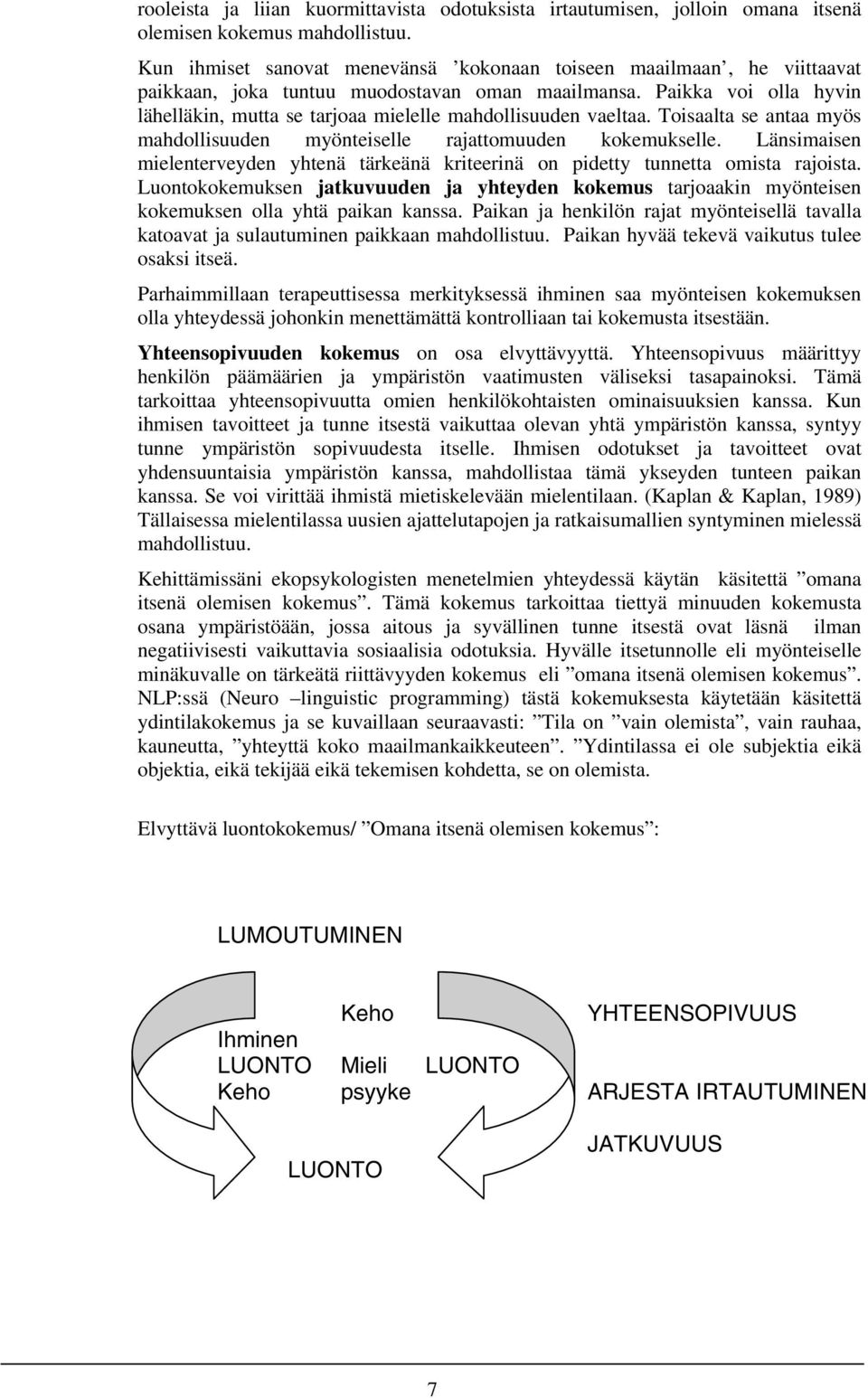 Paikka voi olla hyvin lähelläkin, mutta se tarjoaa mielelle mahdollisuuden vaeltaa. Toisaalta se antaa myös mahdollisuuden myönteiselle rajattomuuden kokemukselle.