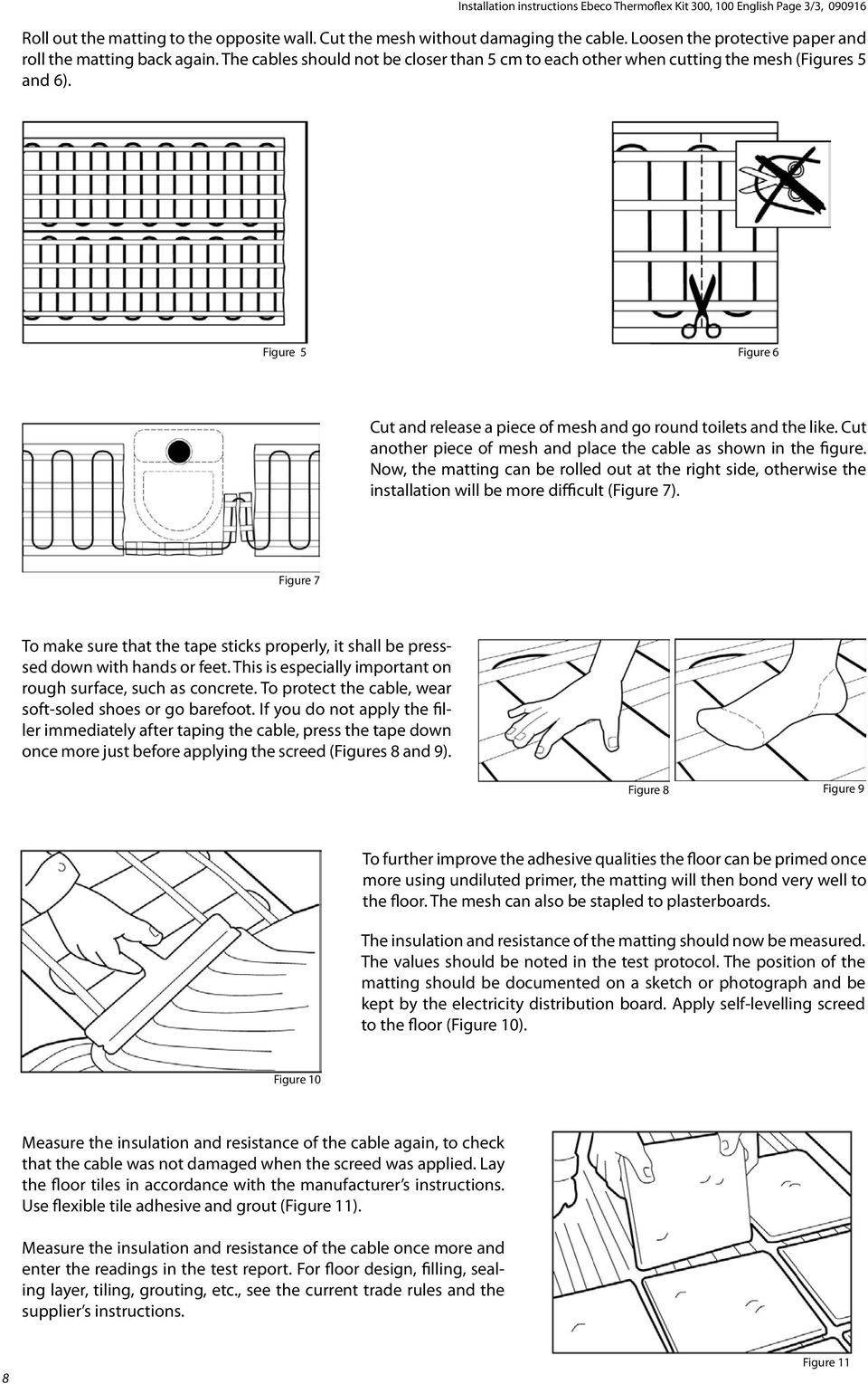 Figure 5 Figure 6 Cut and release a piece of mesh and go round toilets and the like. Cut another piece of mesh and place the cable as shown in the figure.