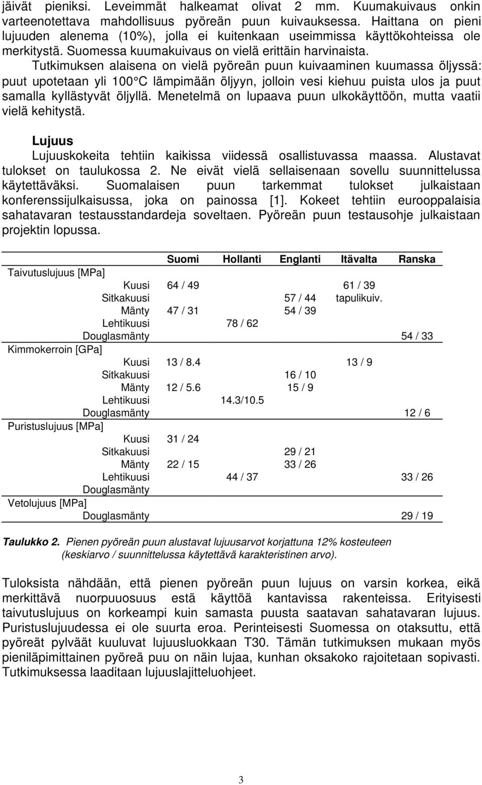 Tutkimuksen alaisena on vielä pyöreän puun kuivaaminen kuumassa öljyssä: puut upotetaan yli 100 C lämpimään öljyyn, jolloin vesi kiehuu puista ulos ja puut samalla kyllästyvät öljyllä.