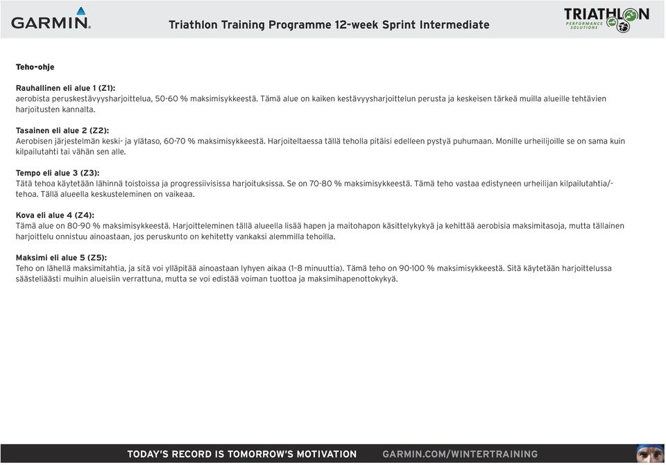 Tasainen eli alue 2 (Z2): Aerobisen järjestelmän keski- ja ylätaso, 60-70 % maksimisykkeestä. Harjoiteltaessa tällä teholla pitäisi edelleen pystyä puhumaan.