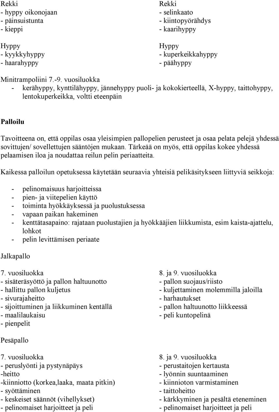 perusteet ja osaa pelata pelejä yhdessä sovittujen/ sovellettujen sääntöjen mukaan. Tärkeää on myös, että oppilas kokee yhdessä pelaamisen iloa ja noudattaa reilun pelin periaatteita.