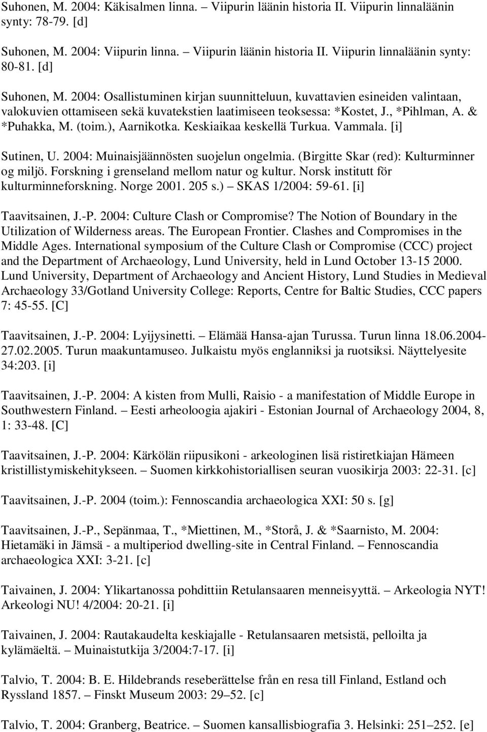 (toim.), Aarnikotka. Keskiaikaa keskellä Turkua. Vammala. [i] Sutinen, U. 2004: Muinaisjäännösten suojelun ongelmia. (Birgitte Skar (red): Kulturminner og miljö.