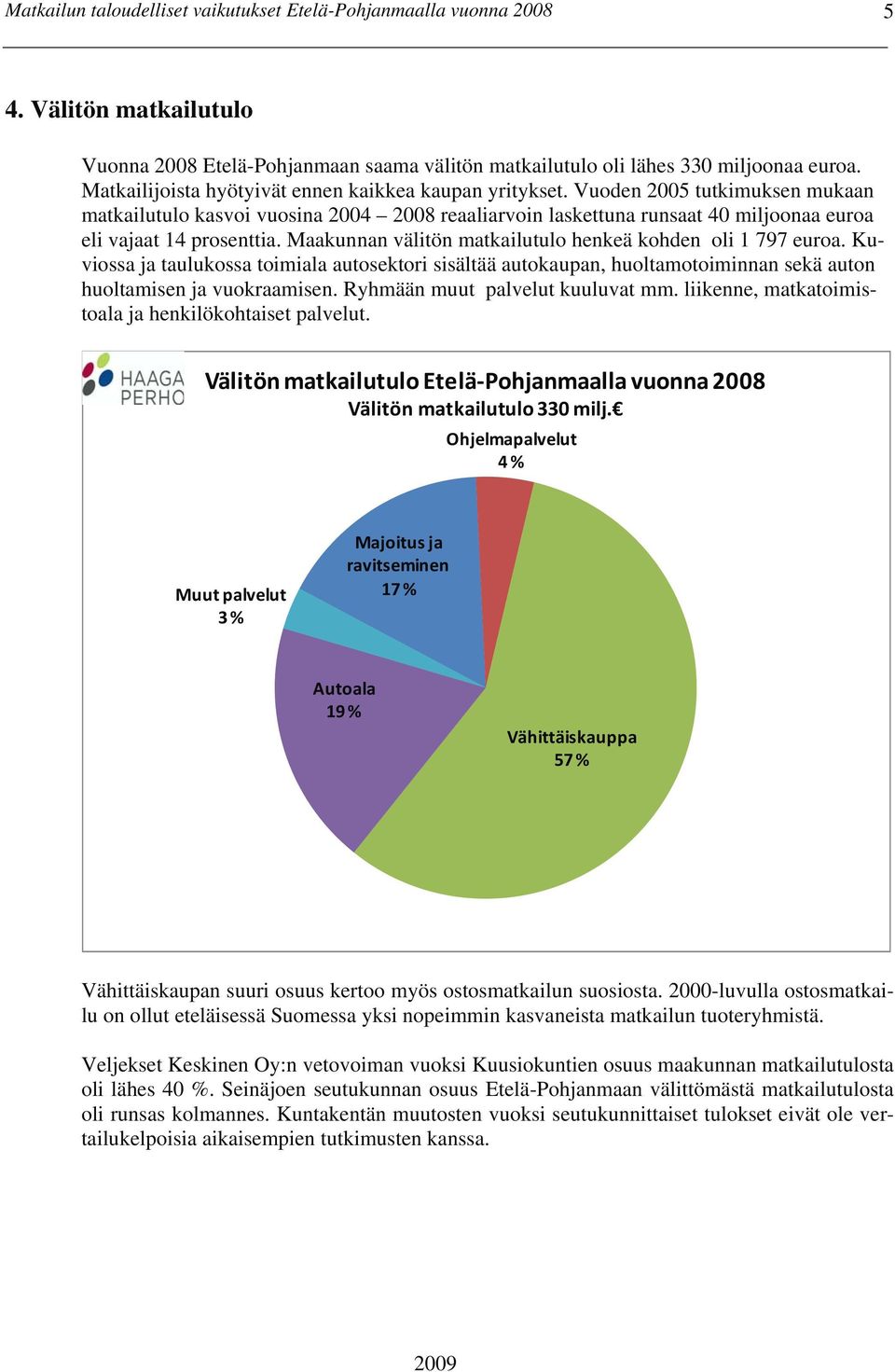 Vuoden 2005 tutkimuksen mukaan matkailutulo kasvoi vuosina 2004 2008 reaaliarvoin laskettuna runsaat 40 miljoonaa euroa eli vajaat 14 prosenttia.