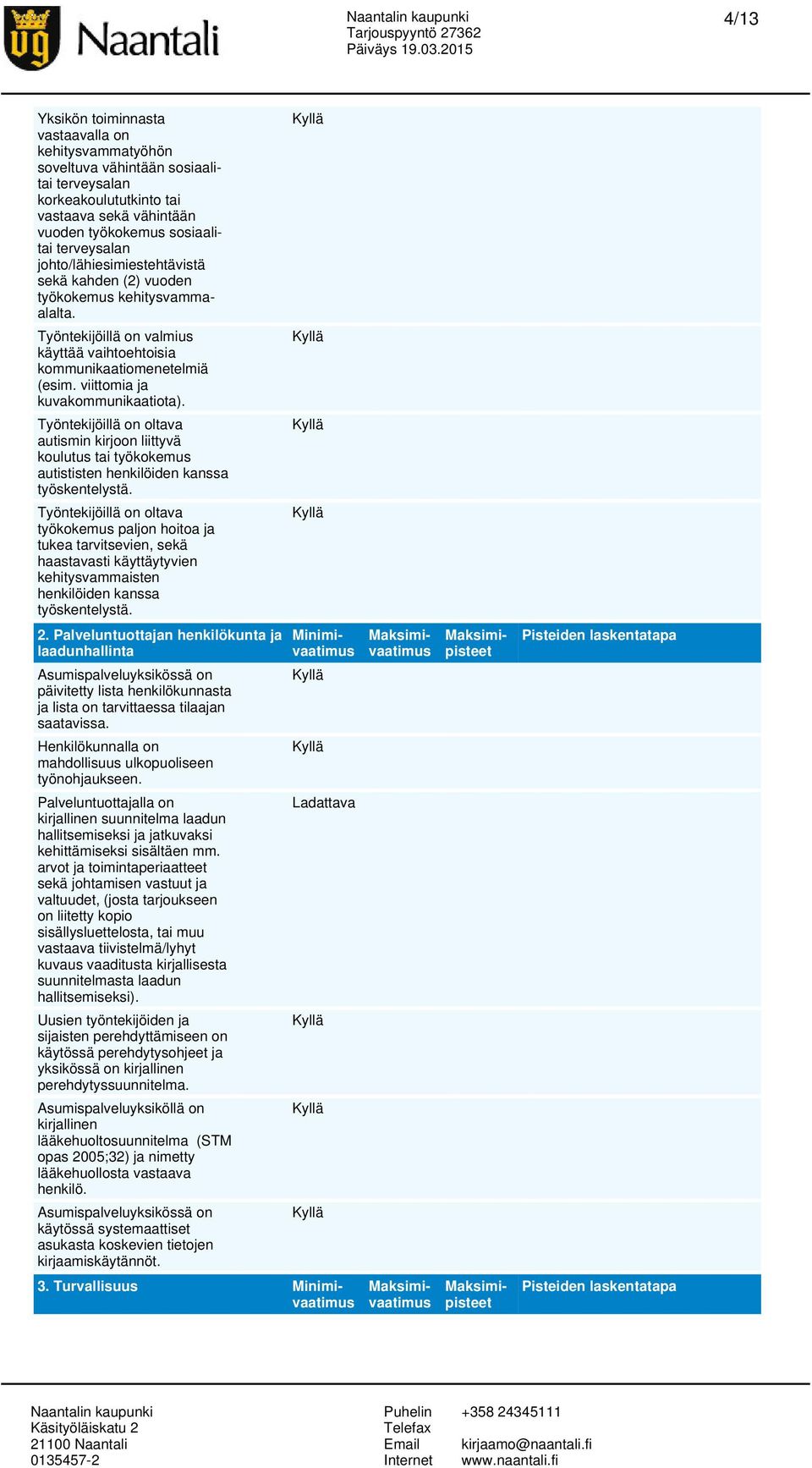 Työntekijöillä on oltava työkokemus paljon hoitoa ja tukea tarvitsevien, sekä haastavasti käyttäytyvien kehitysvammaisten henkilöiden kanssa työskentelystä. 2.