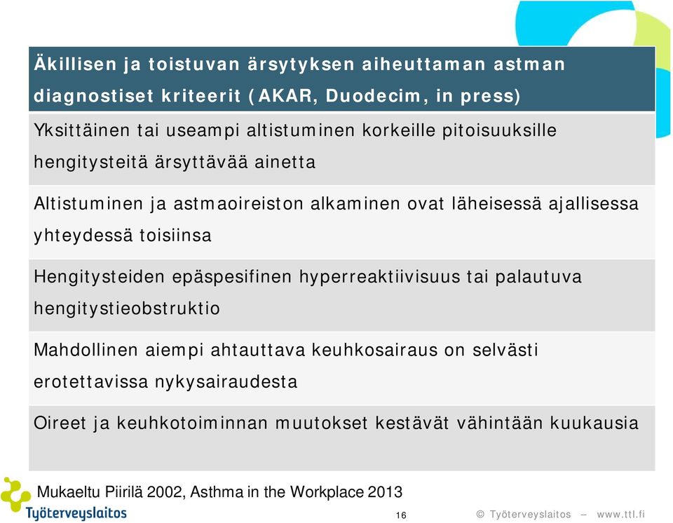 toisiinsa Hengitysteiden epäspesifinen hyperreaktiivisuus tai palautuva hengitystieobstruktio Mahdollinen aiempi ahtauttava keuhkosairaus on