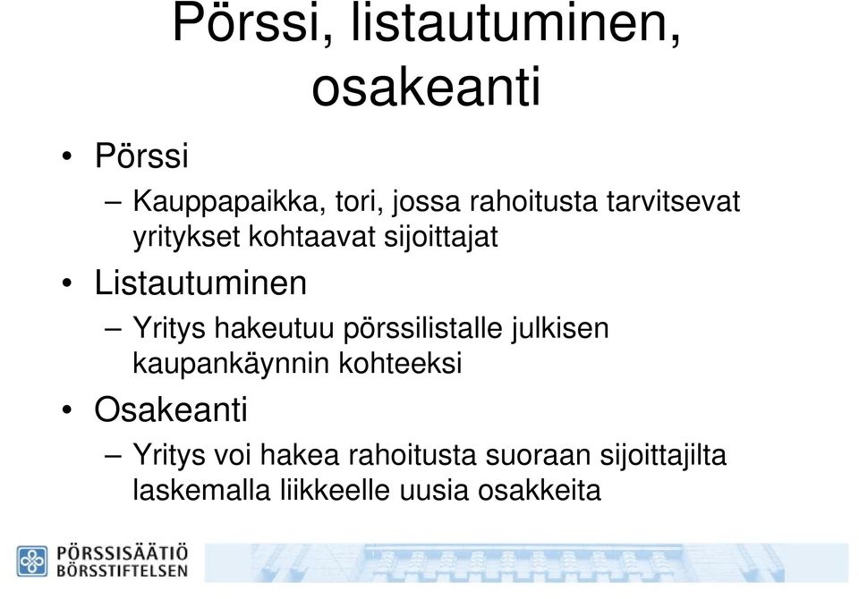 Yritys hakeutuu pörssilistalle julkisen kaupankäynnin kohteeksi Osakeanti