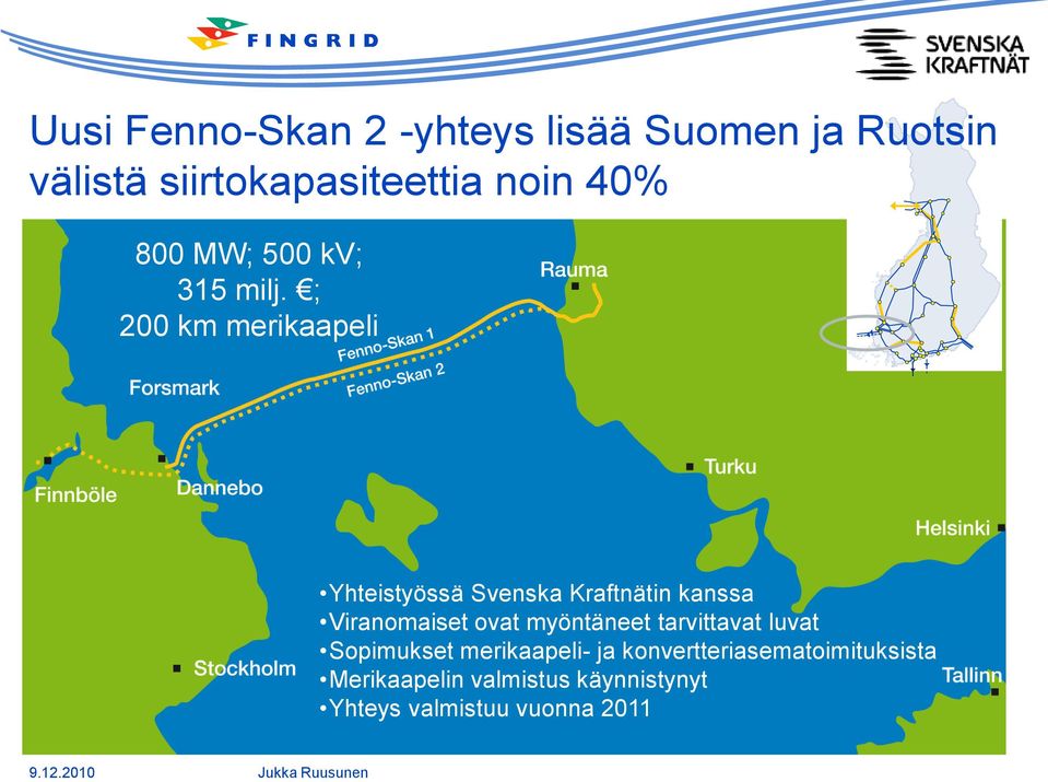 ; 200 km merikaapeli Yhteistyössä Svenska Kraftnätin kanssa Viranomaiset ovat myöntäneet