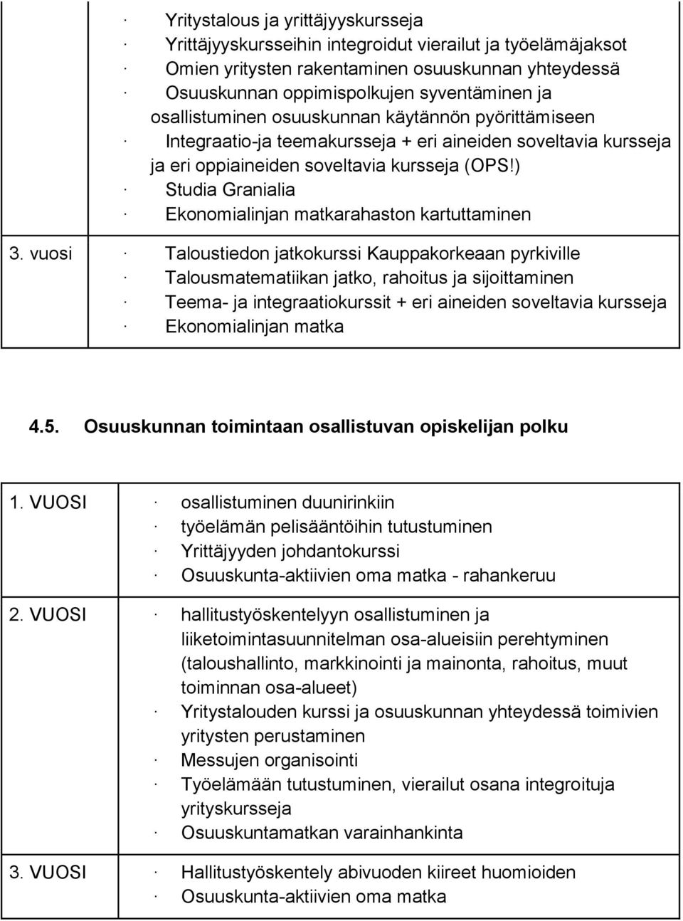 ) Studia Granialia Ekonomialinjan matkarahaston kartuttaminen 3.