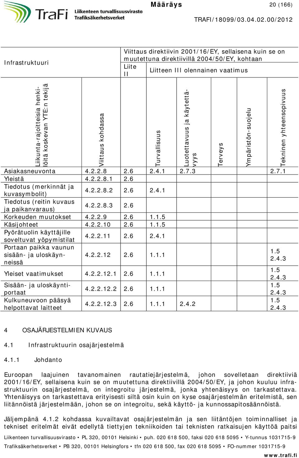 2.2.8.3 2.6 Korkeuden muutokset 4.2.2.9 2.6 1.1.5 Käsijohteet 4.2.2.10 2.6 1.1.5 Pyörätuolin käyttäjille soveltuvat yöpymistilat Portaan paikka vaunun sisään- ja uloskäynneissä 4.2.2.11 2.6 2.4.1 4.2.2.12 2.