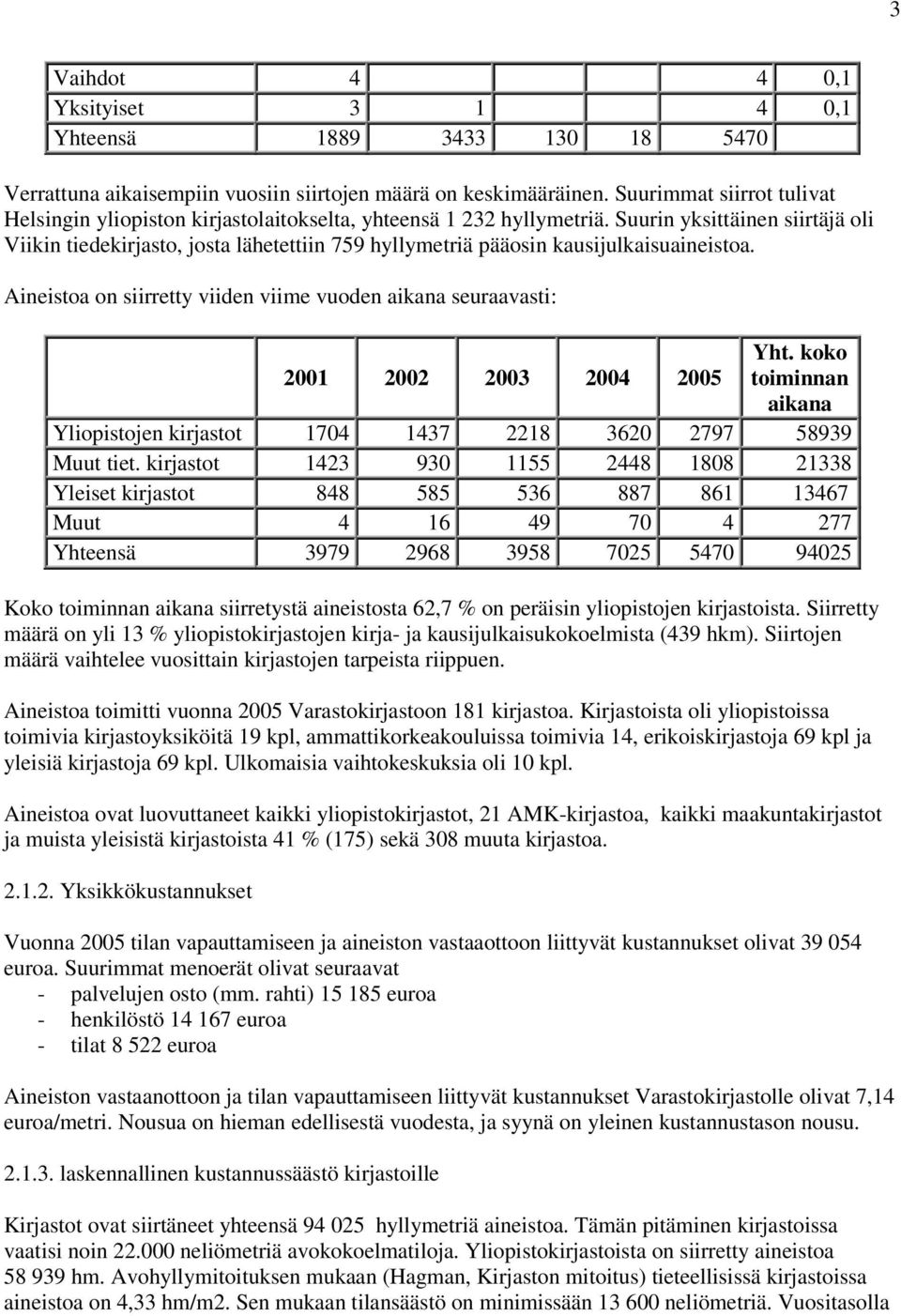 Suurin yksittäinen siirtäjä oli Viikin tiedekirjasto, josta lähetettiin 759 hyllymetriä pääosin kausijulkaisuaineistoa.