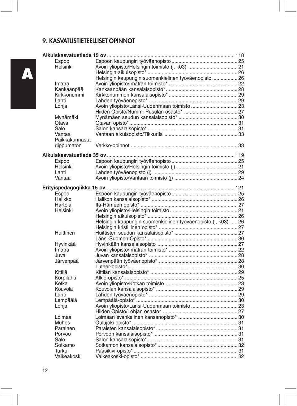 .. 29 Lahti Lahden työväenopisto*... 29 Lohja Avoin yliopisto/länsi-uudenmaan toimisto... 23 Hiiden Opisto/Nummi-Pusulan osasto*... 27 Mynämäki Mynämäen seudun kansalaisopisto*.