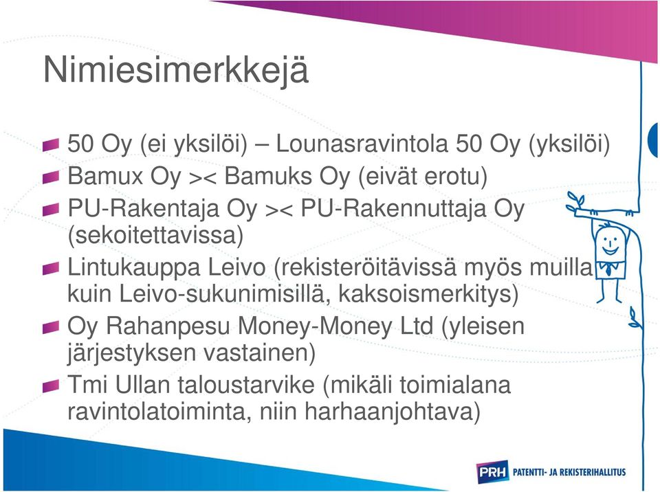 (rekisteröitävissä myös muilla kuin Leivo-sukunimisillä, kaksoismerkitys) Oy Rahanpesu Money-Money