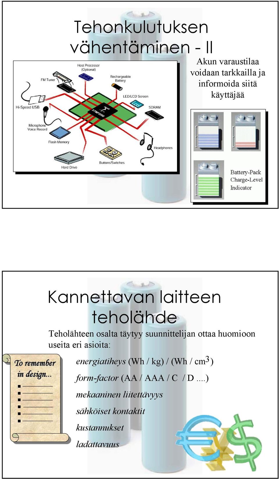 .. Kannettavan laitteen teholähde Teholähteen osalta täytyy suunnittelijan ottaa huomioon