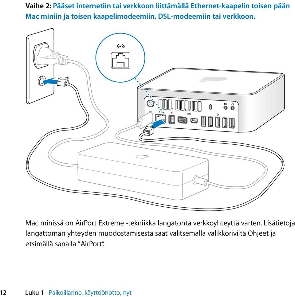 Mac minissä on AirPort Extreme -tekniikka langatonta verkkoyhteyttä varten.