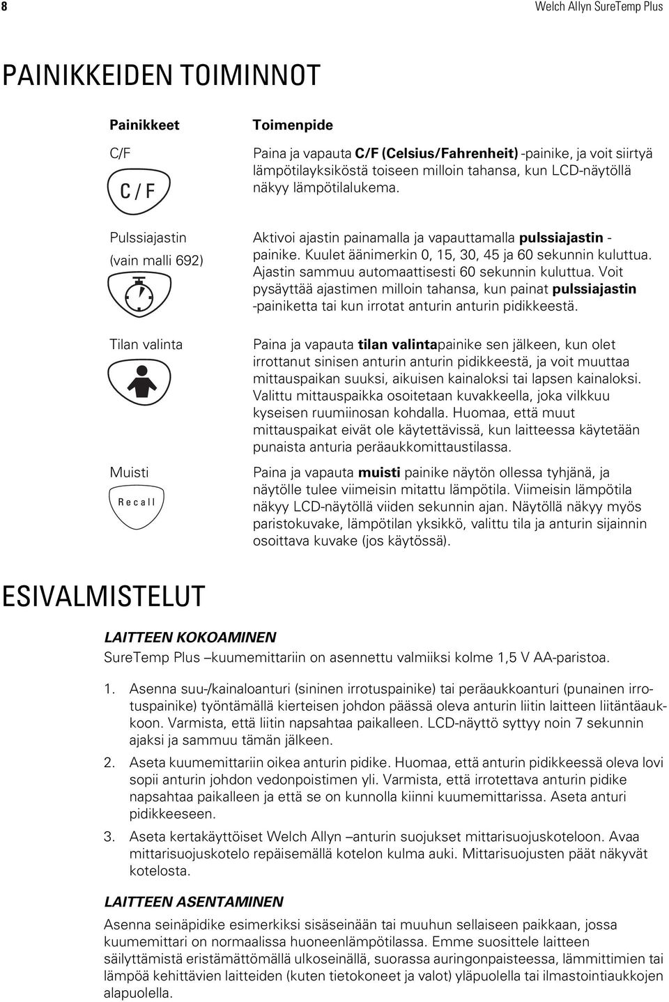 Kuulet äänimerkin 0, 15, 30, 45 ja 60 sekunnin kuluttua. Ajastin sammuu automaattisesti 60 sekunnin kuluttua.