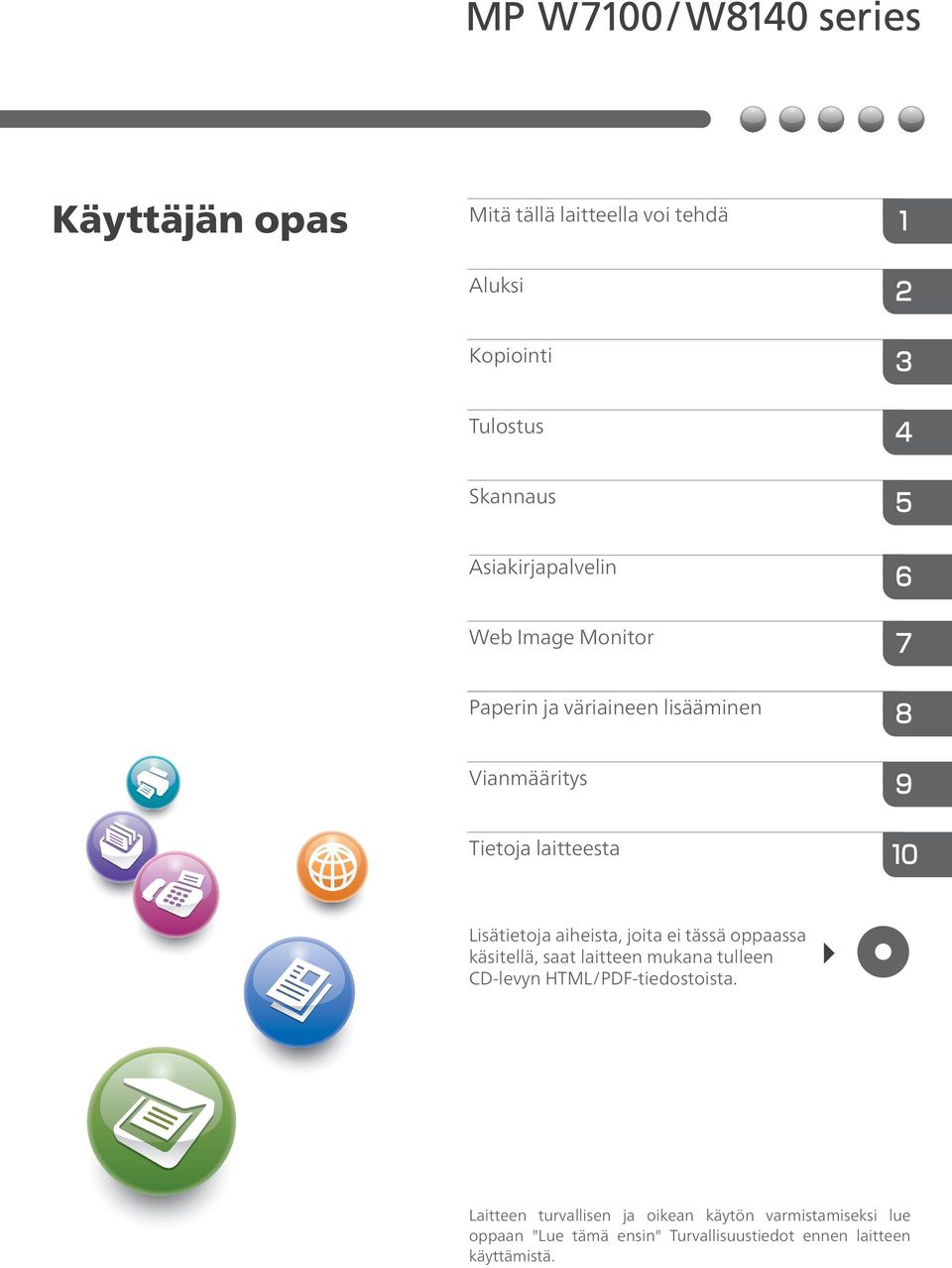 ei tässä oppaassa käsitellä, saat laitteen mukana tulleen CD-levyn HTML/PDF-tiedostoista.