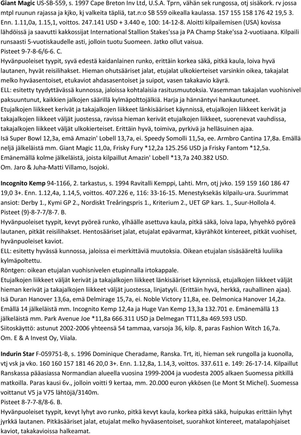 Aloitti kilpailemisen (USA) kovissa lähdöissä ja saavutti kakkossijat International Stallion Stakes'ssa ja PA Champ Stake'ssa 2 vuotiaana.