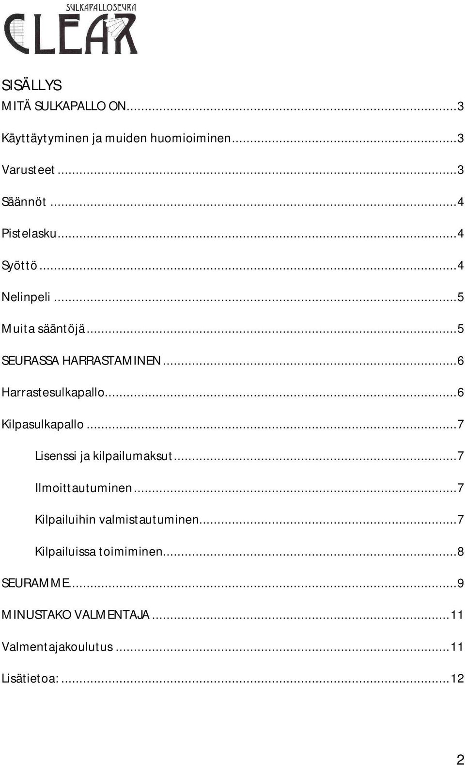 .. 6 Harrastesulkapallo... 6 Kilpasulkapallo... 7 Lisenssi ja kilpailumaksut... 7 Ilmoittautuminen.