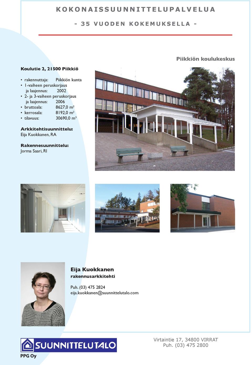 peruskorjaus ja laajennus: 2006 bruttoala: 8627,0 m²