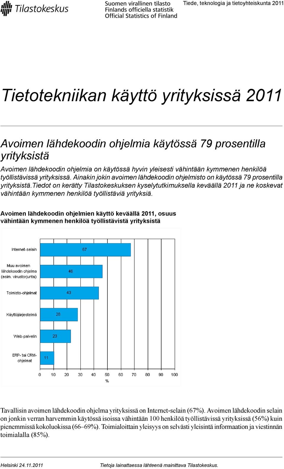 tiedot on kerätty Tilastokeskuksen kyselytutkimuksella keväällä 2011 ja ne koskevat vähintään kymmenen henkilöä työllistäviä yrityksiä.