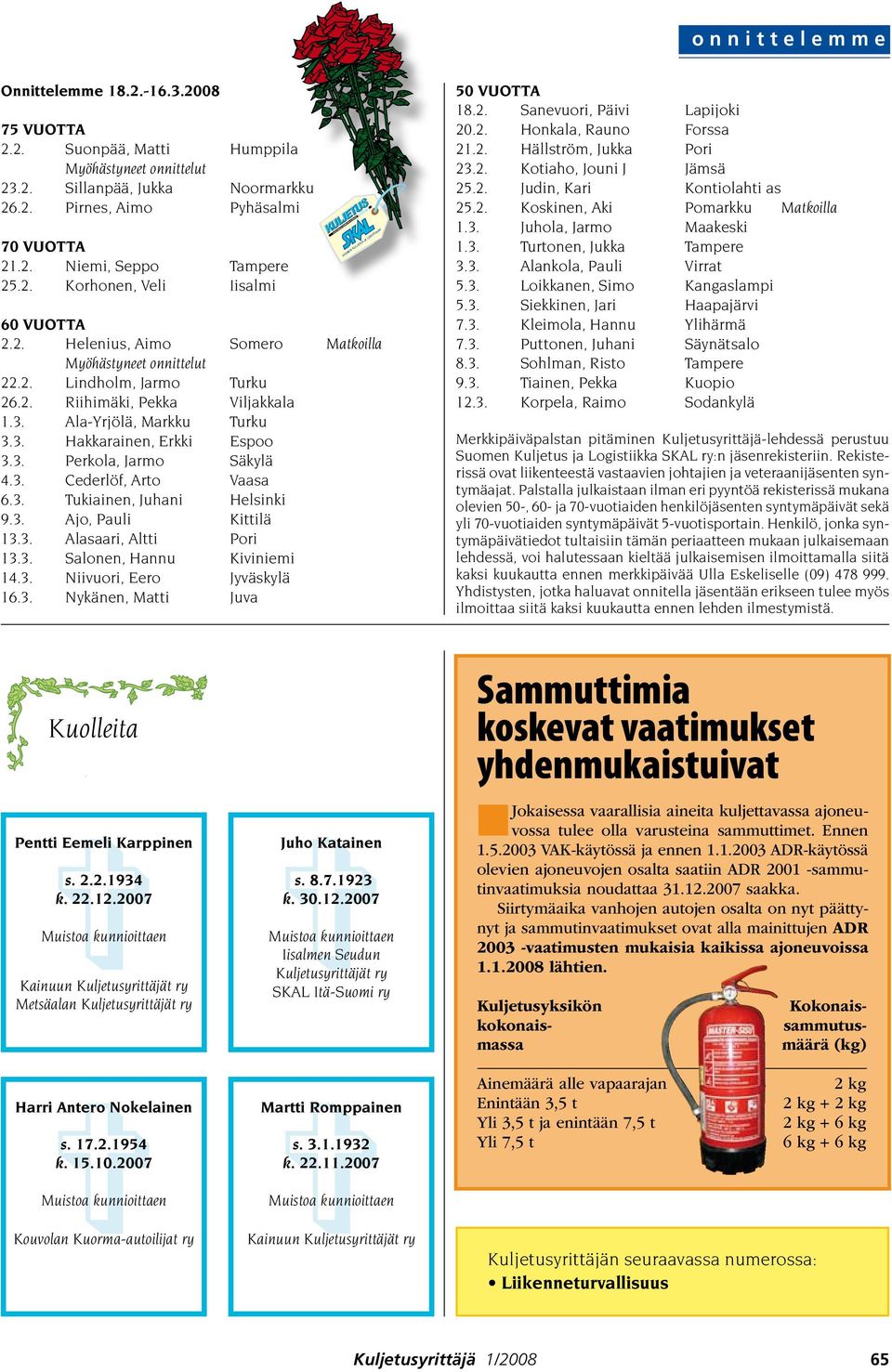 Ala-Yrjölä, Markku Turku 3.3. Hakkarainen, Erkki Espoo 3.3. Perkola, Jarmo Säkylä 4.3. Cederlöf, Arto Vaasa 6.3. Tukiainen, Juhani Helsinki 9.3. Ajo, Pauli Kittilä 13.3. Alasaari, Altti Pori 13.3. Salonen, Hannu Kiviniemi 14.