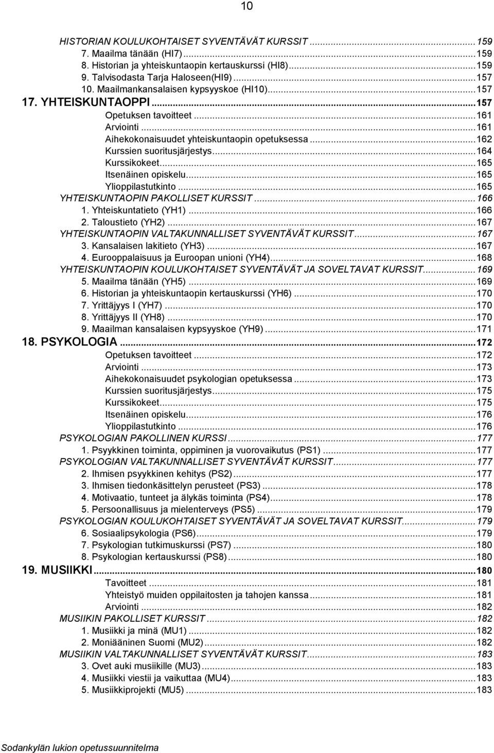 .. 164 Kurssikokeet... 165 Itsenäinen opiskelu... 165 Ylioppilastutkinto... 165 YHTEISKUNTAOPIN PAKOLLISET KURSSIT... 166 1. Yhteiskuntatieto (YH1)... 166 2. Taloustieto (YH2).