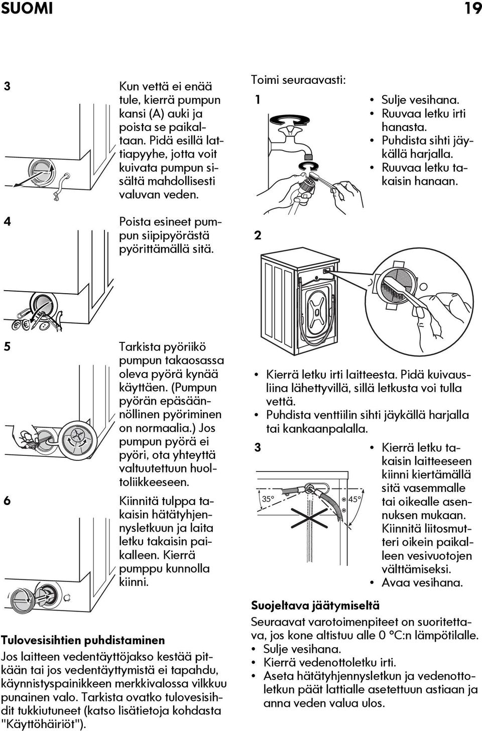 2 5 Tarkista pyöriikö pumpun takaosassa oleva pyörä kynää käyttäen. (Pumpun pyörän epäsäännöllinen pyöriminen on normaalia.) Jos pumpun pyörä ei pyöri, ota yhteyttä valtuutettuun huoltoliikkeeseen.